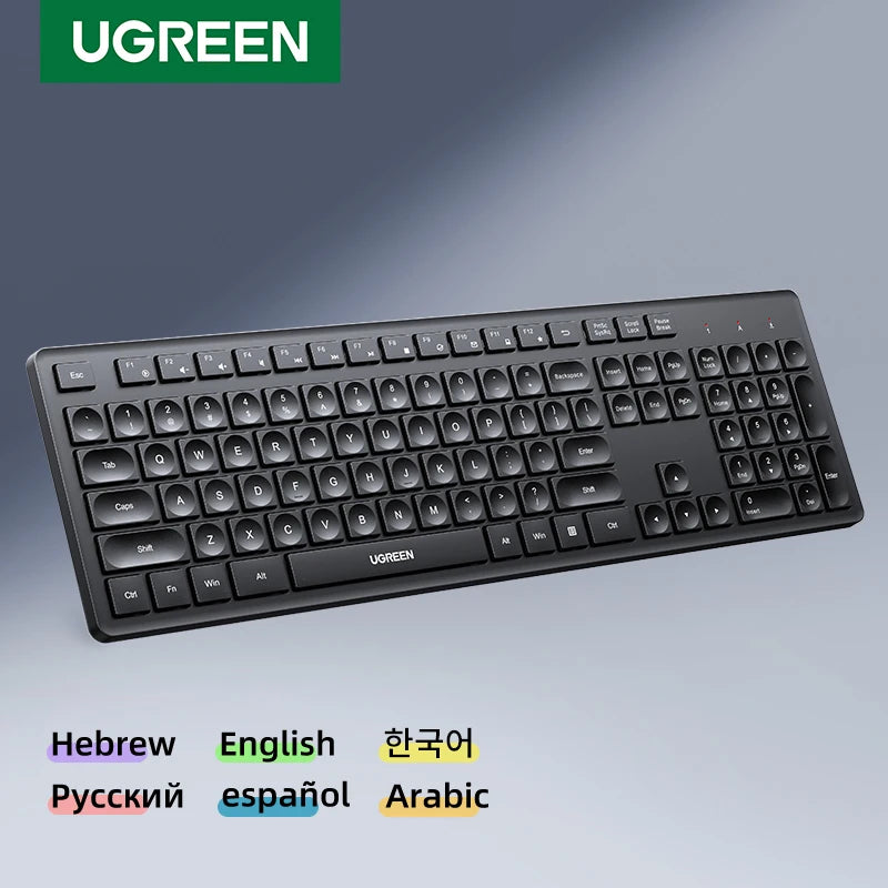 UGREEN Wireless Keyboard 2.4GHz 104 Keys Layout for Laptop Desktop Windows Mac OS PC Accessories English Russian Korean Keycaps