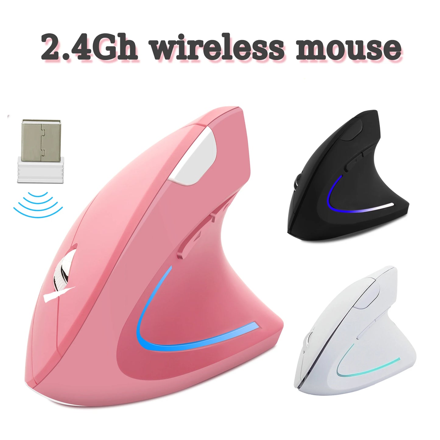 Pink Wireless Vertical Mouse Lightweight LED 800/1200/1600 DPI Adjustable Ergonomic Mice Wrist protection for PC Computer Laptop